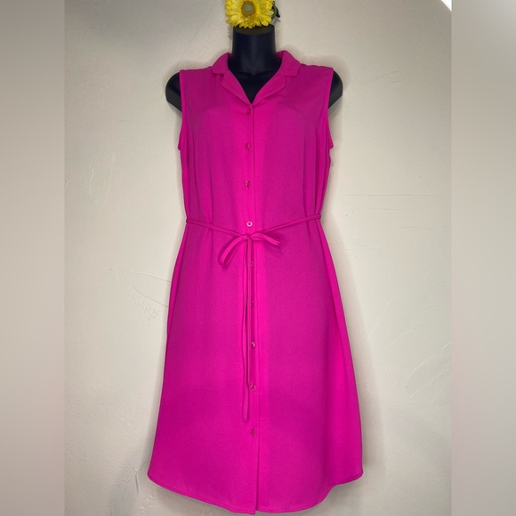 Apt. 9 Dresses & Skirts - Apt. 9~Bright Hot Pink Button-Up Shirt Dress~Tie Belt~Sleeveless~Size 8